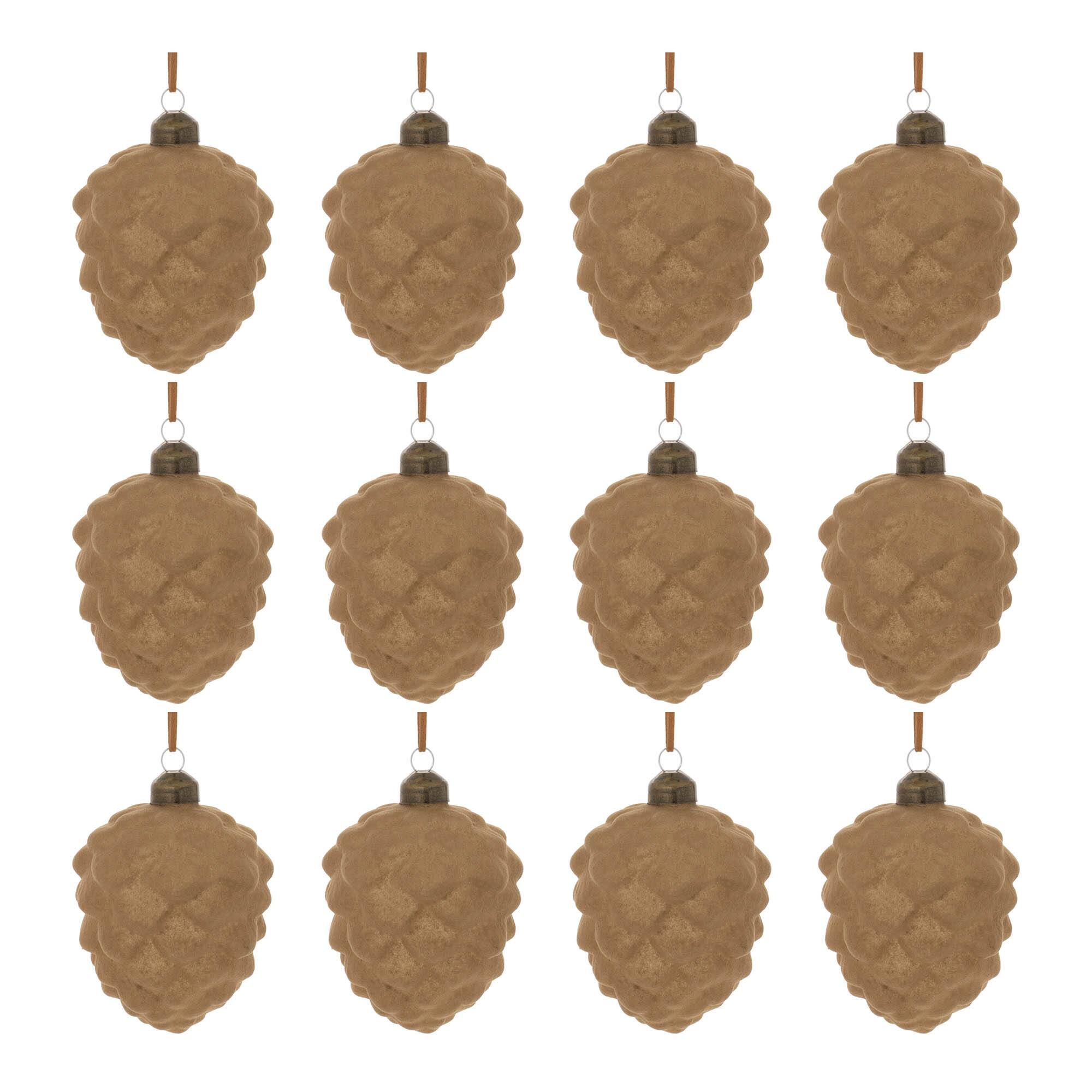 3.75" Brown Flocked Glass Pinecone Ornaments, 12ct.